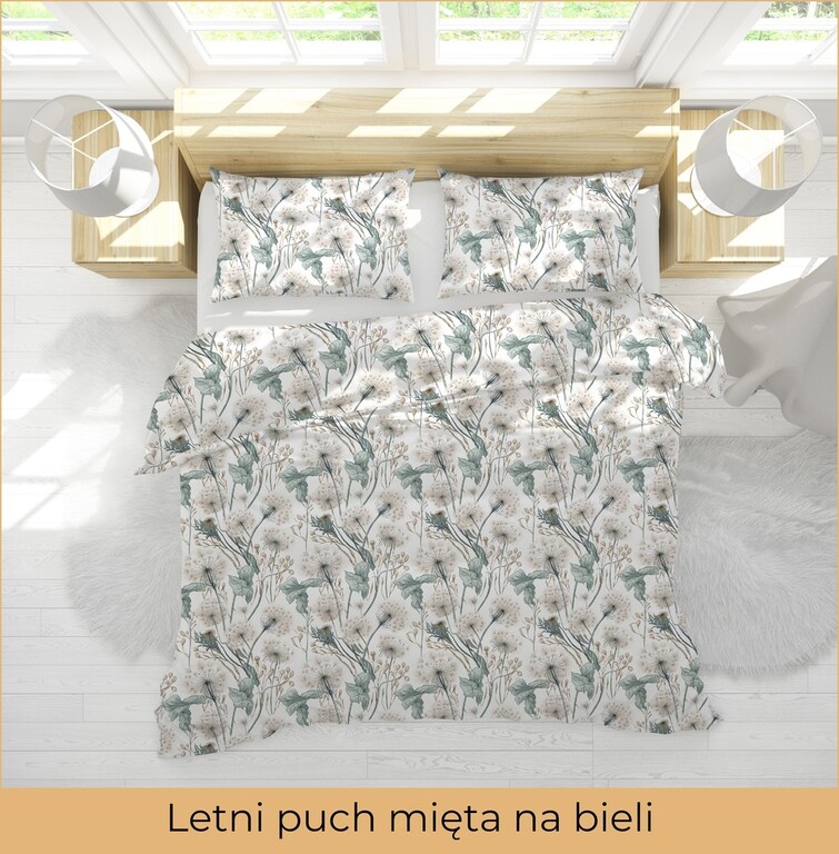 Pościel z Kory 220x200 cm PREMIUM 100% bawełna, LETNI PUCH MIĘTA NA BIELI (3)