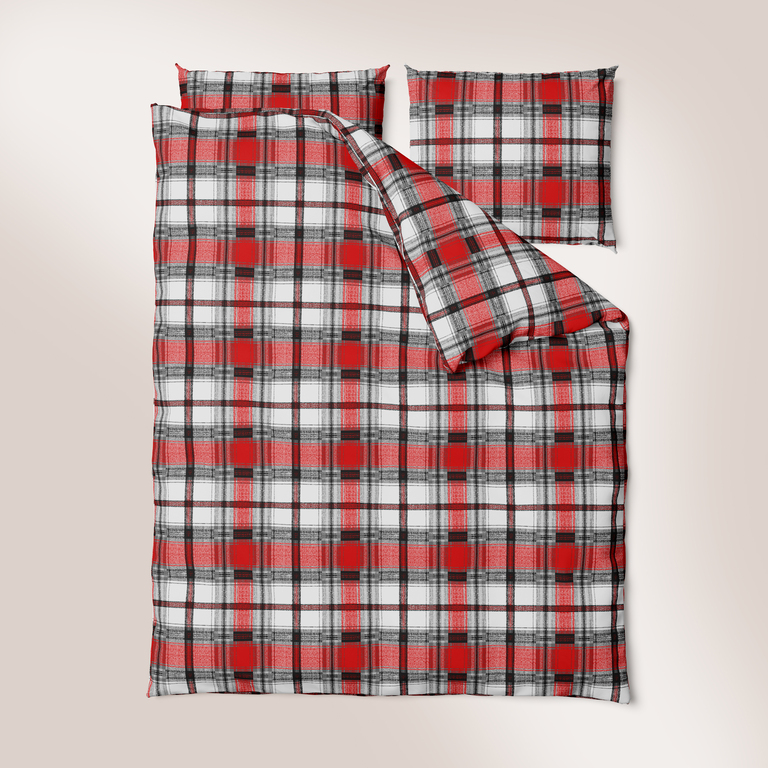 Pościel z Kory 160x200 + 2x70x80 Bawełniana Produkt Polski Bielawa - Krata Krzyś czerw. (2)