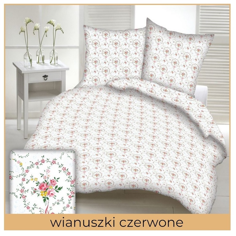 Pościel z kory 200x220 cm + 2x 70x80 cm POLSKA PRODUKCJA , wzór: Wianuszki Czerwone (2)