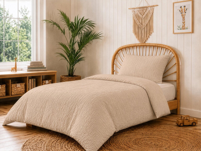 Pościel muślinowa 90x120 dziecięca - dwuwarstwowy muślin 140g/m2 + bawełna 120g/m2 Beige (1)