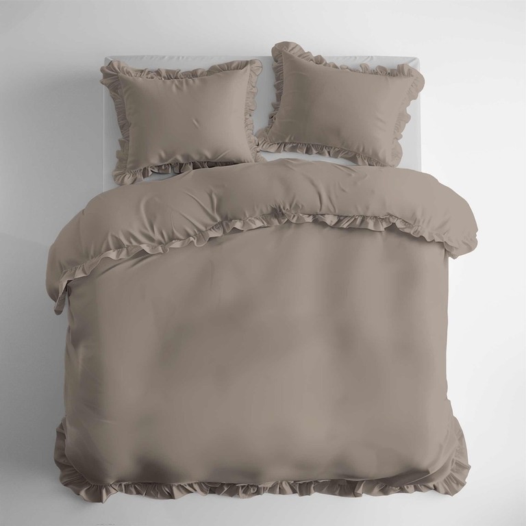Pościel z falbaną 160x200cm 100% BAWEŁNA pościel w stylu BOHO kolor TAUPE (2)