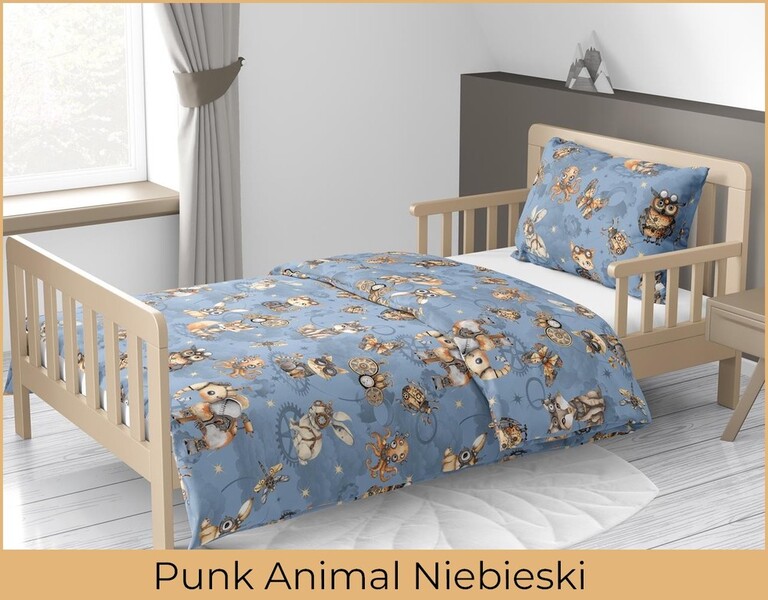 Pościel DZIECIĘCA 140x200 dla dziecka 100% bawełna CERTYFIKAT Punk Animal Niebieski (3)