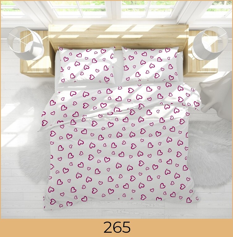 Komplet Pościeli 160x200 + 2x70x80, 100% Bawełna, 140g/m2, wzór: serca różowe (3)
