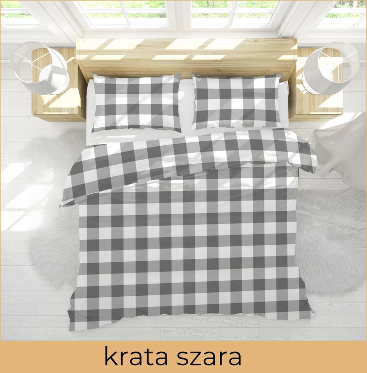 POŚCIEL HOTELOWA 160x200cm + 2xPOSZEWKI 70X80 KOMPLET POŚCIELI : Krata szara (3)