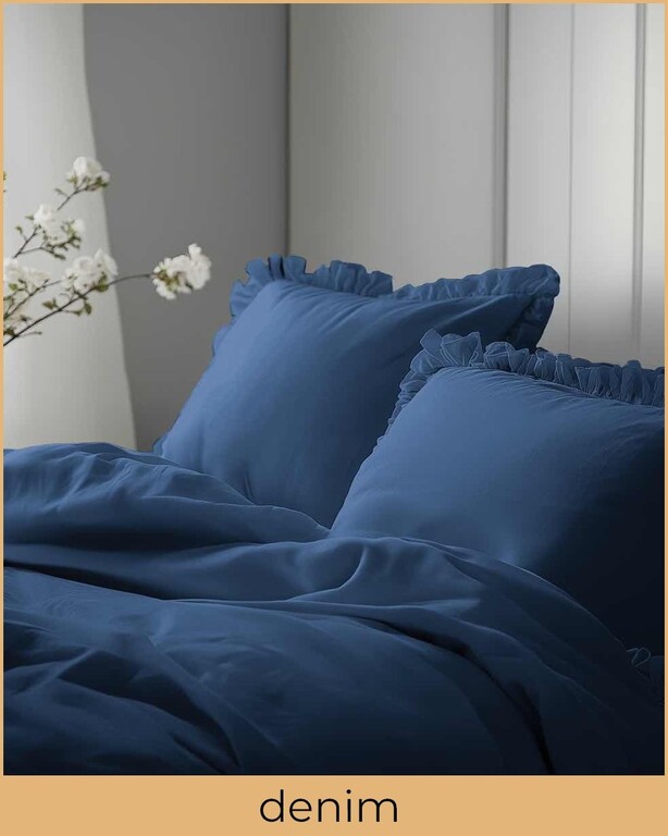 Pościel z falbaną 220x200cm 100% BAWEŁNA pościel w stylu BOHO kolor DENIM (5)