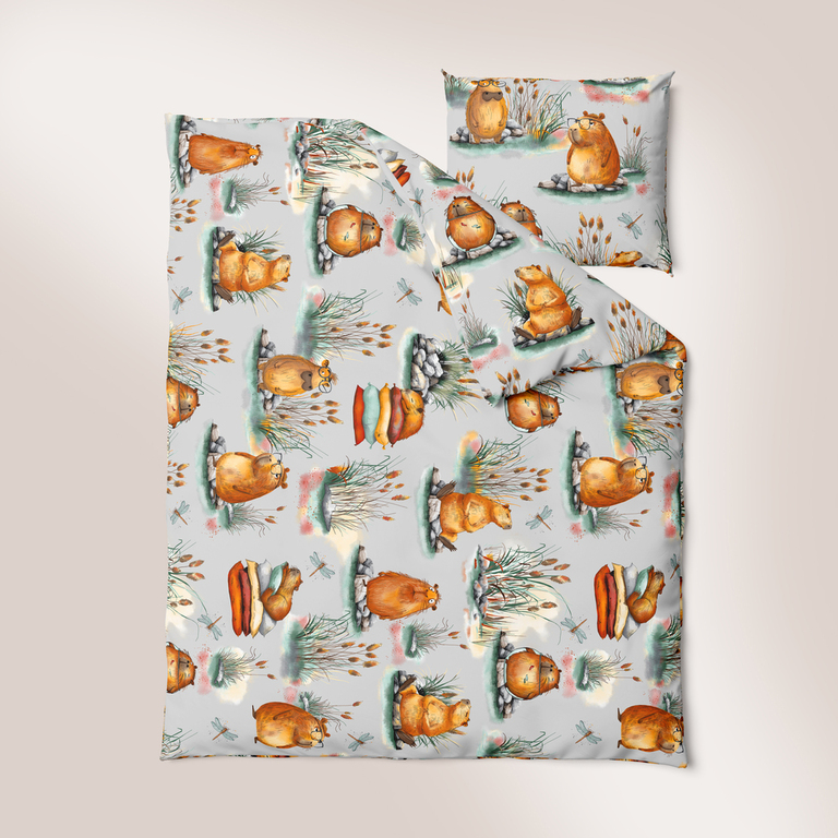Pościel w kapibary 100x140 pościel kapibara szara CERTFIKAT - 100% bawełna (2)