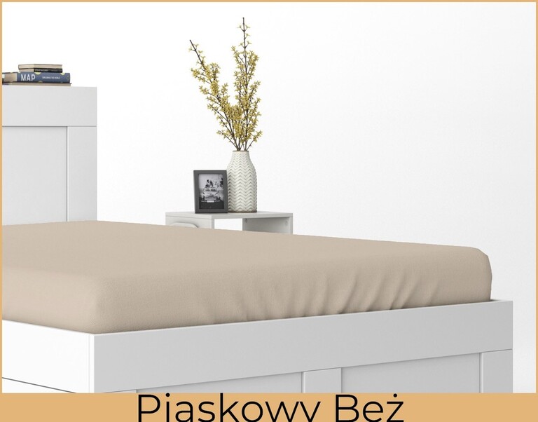 Prześcieradło 220x200cm SATYNA z gumką piaskowy beż (3)
