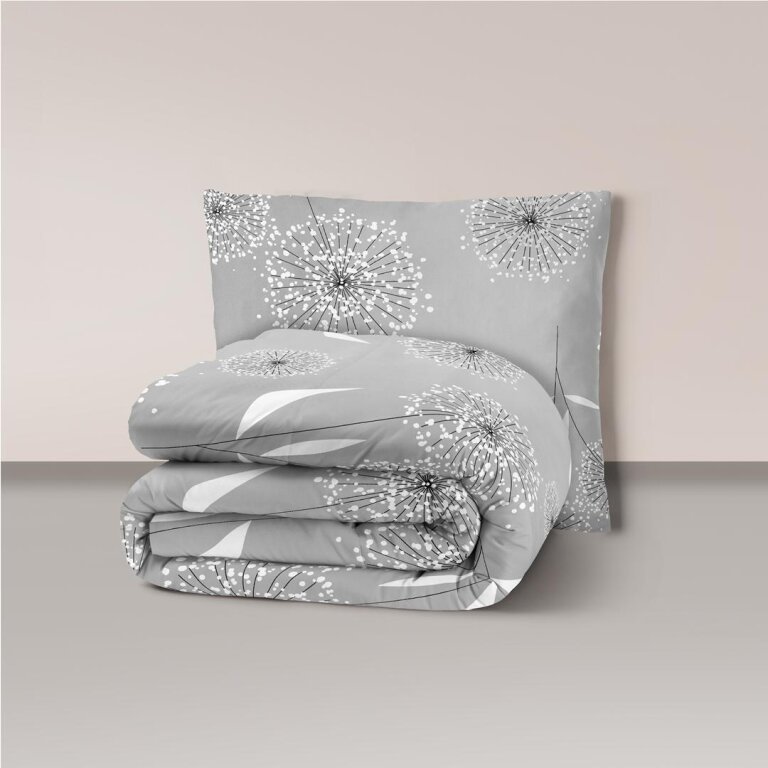 Pościel z Kory 140x200 + 1x70x80 Bawełna 100% Bielawa Produkt Polski - Dmuchawiec szary (1)