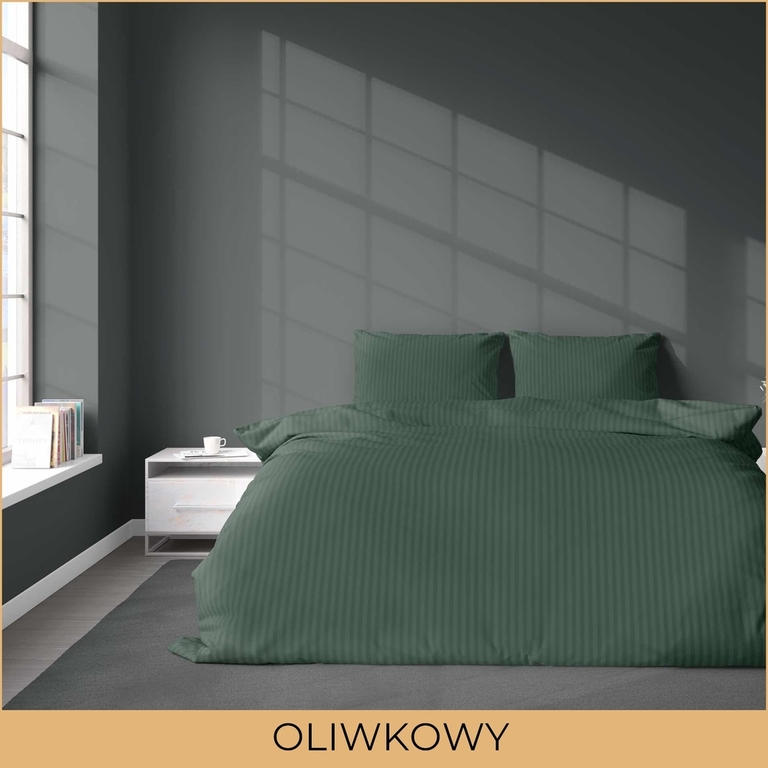 POŚCIEL HOTELOWA 140x200cm ADAMASZEK - kolor oliwkowy 100% BAWEŁNA POSZEWKA (1)
