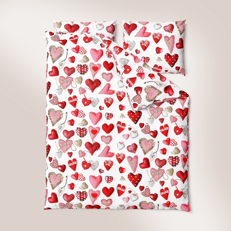 Pościel z Kory 160x200 + 2x70x80 Bawełniana Produkt Polski Bielawa - WALENTYNKI BIAŁY (2)
