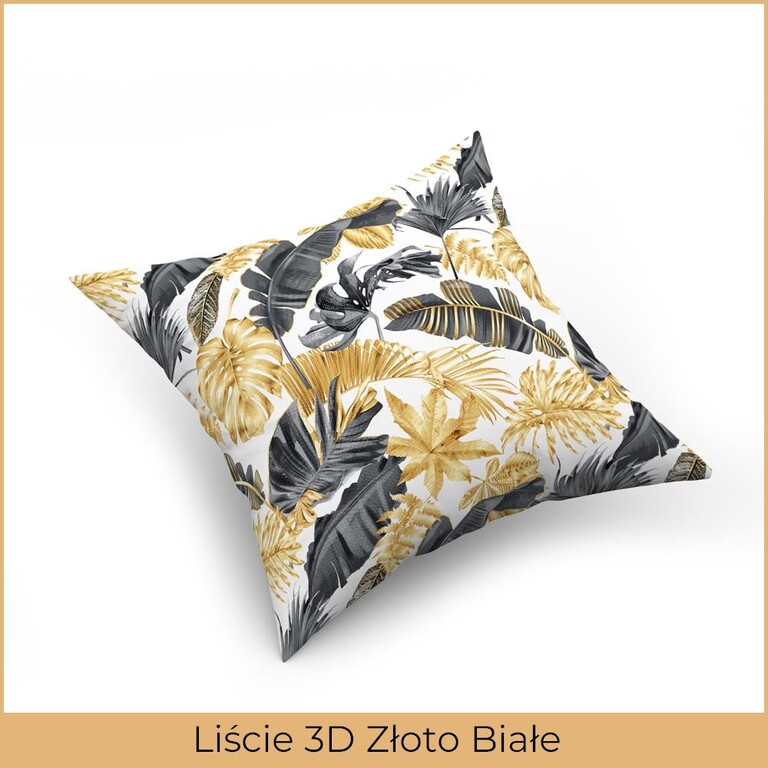 Poszewka na poduszkę jasiek 40x40cm, 100% Bawełna Liście 3D złoto białe (2)