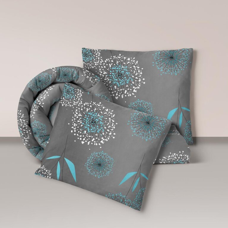 Pościel z Kory 160x200 + 2x70x80 Bawełna 100% Bielawa Produkt Polski - Dmuchawiec turkus (1)