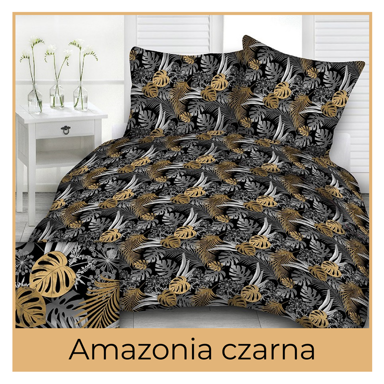Pościel z Kory 160x200 + 2x70x80 Bawełniana Produkt Polski Bielawa - AMAZONIA CZARNA (1)