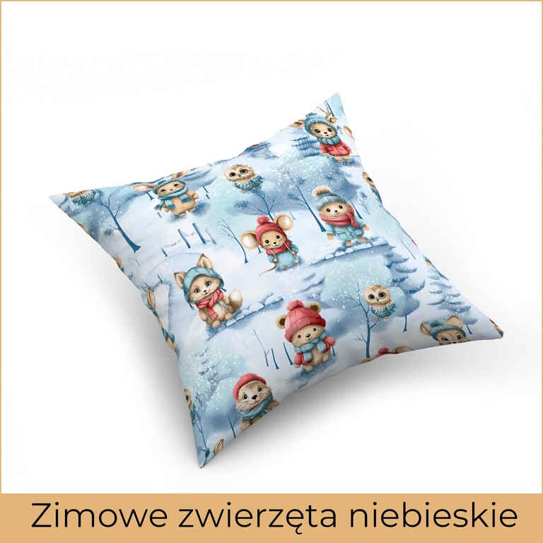 Poszewka na poduszkę ZIMOWA jasiek 40x40cm, Zimowe Zwierzęta Niebieskie (8)