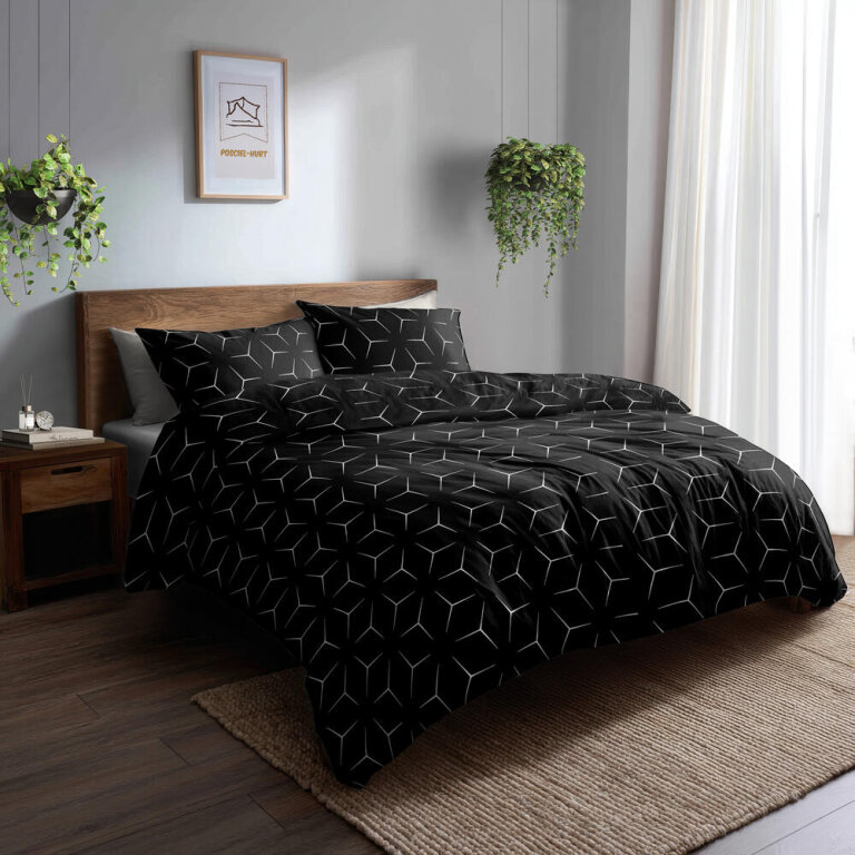 POŚCIEL Z KORY 160x200cm + 2x70x80cm POLSKI PRODUKT MILANO CZARNO BIAŁE (9)