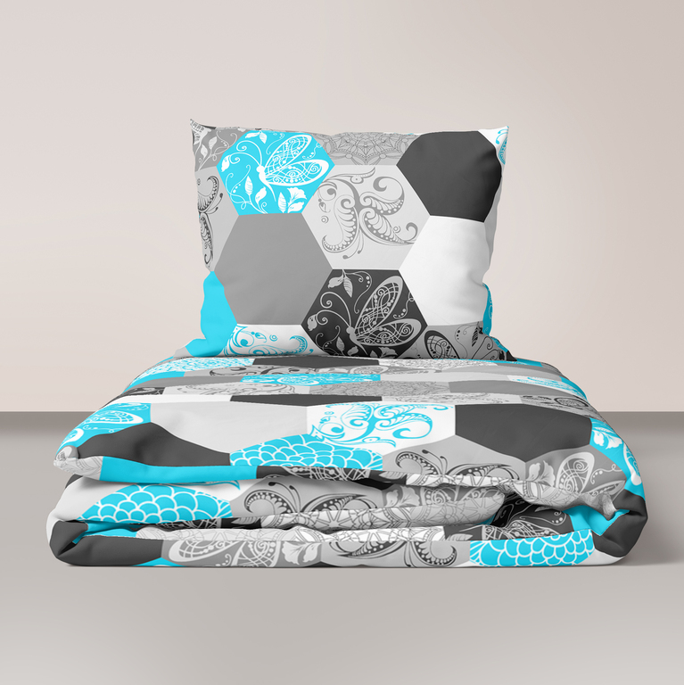 Pościel z Kory 140x200 + 1x70x80 Bawełna 100% Bielawa Produkt Polski - Plastry miodu turkus (1)