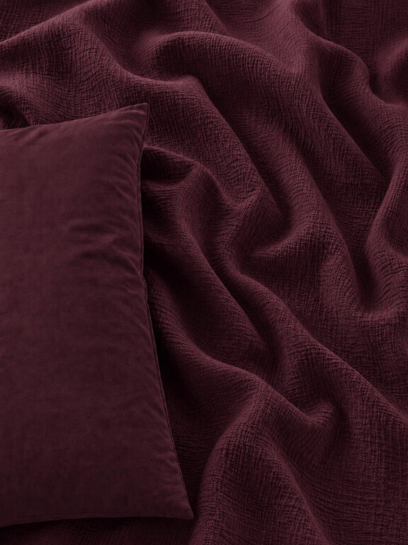 Pościel muślinowa dwuwarstwowa 220x200cm + 2x70x80cm - muślin + bawełna Burgundy (3)