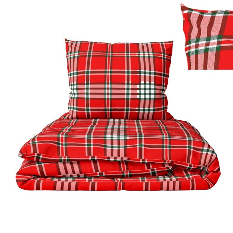 Pościel Świąteczna z kory 140x200 + 1x70x80 Bawełna 100% Bielawa Produkt Polski - Krata Czerwona (1)