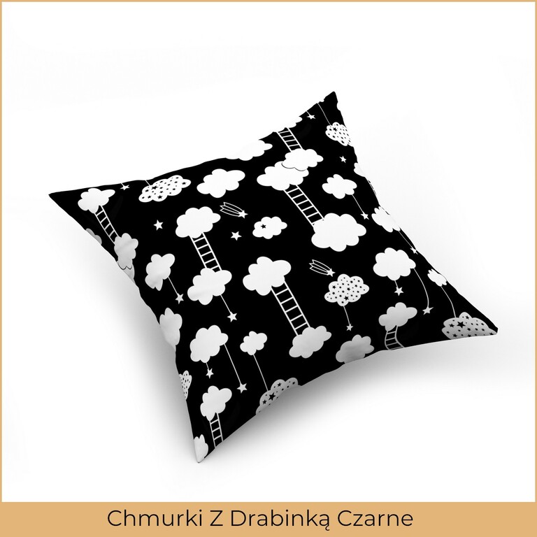 Poszewka na poduszkę jasiek 40x40 100% BAWEŁNA Chmurki Z Drabinką Czarne (2)