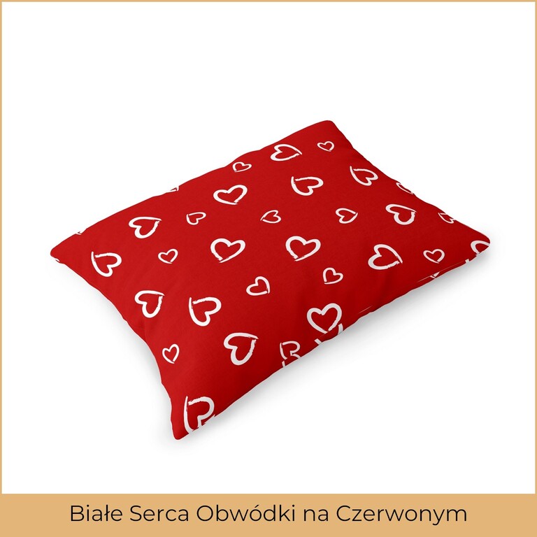 Poszewka na poduszkę 40x60cm BAWEŁNA 100% CERTYFIKAT - Białe Serca Obwódki na Czerwonym (2)
