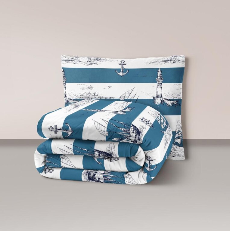 Pościel z Kory 140x200 + 1x70x80 Bawełna 100% Bielawa Produkt Polski - Marynarski (1)