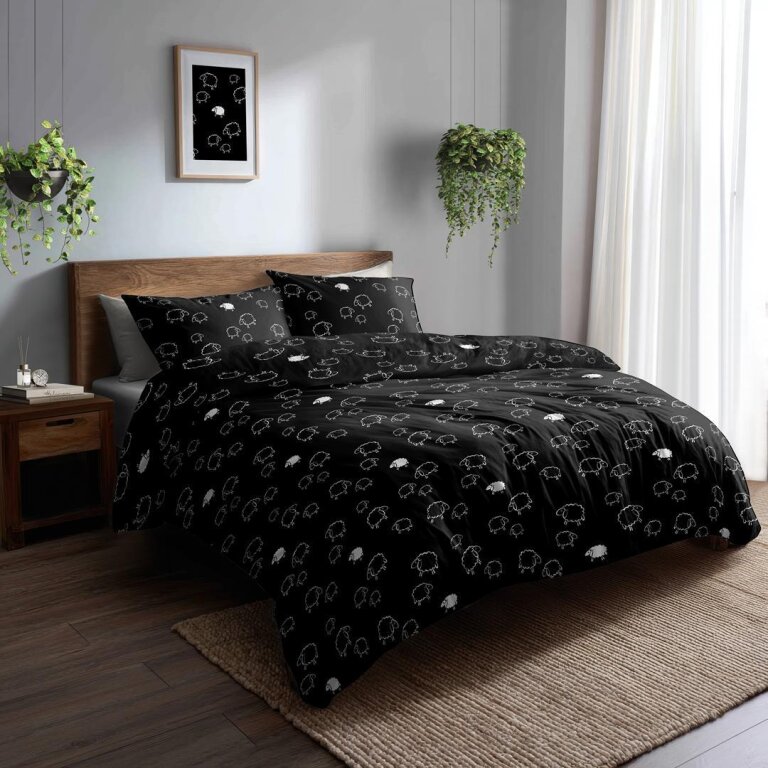 Pościel z Kory 140x200 + poszewka 70x80 POLSKI PRODUCENT - Baranki Czarne (5)