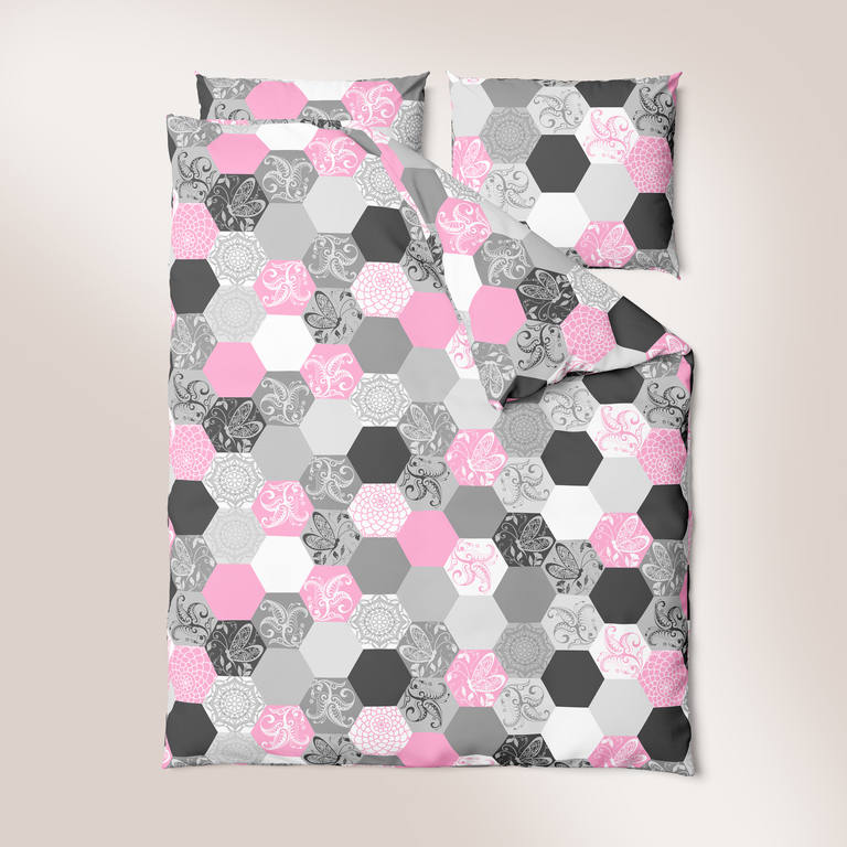 Pościel z Kory 140x200 + 1x70x80 Bawełna 100% Bielawa Produkt Polski - Plastry miodu róż (2)