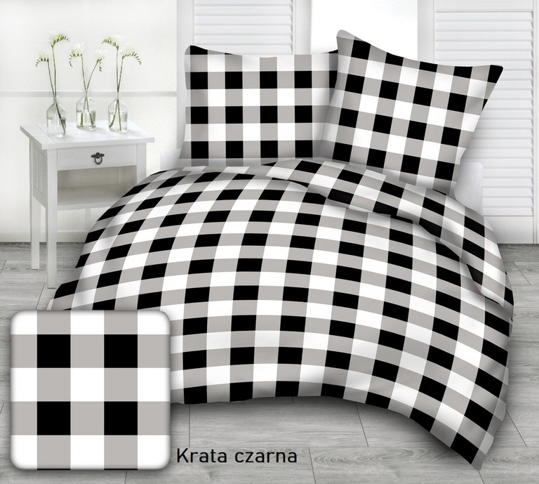 Komplet Pościeli z Kory 160x200, 2x70x80, Polski Produkt - Krata czarna (1)
