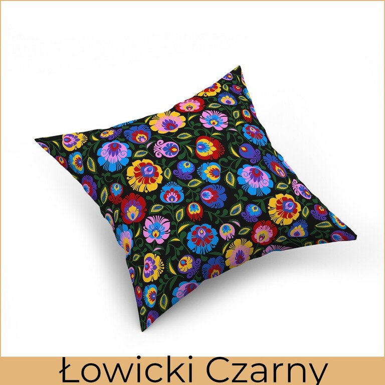 Poszewka na poduszkę jasiek 40x40cm 100% BAWEŁNA WZÓR: Łowicki czarny (2)