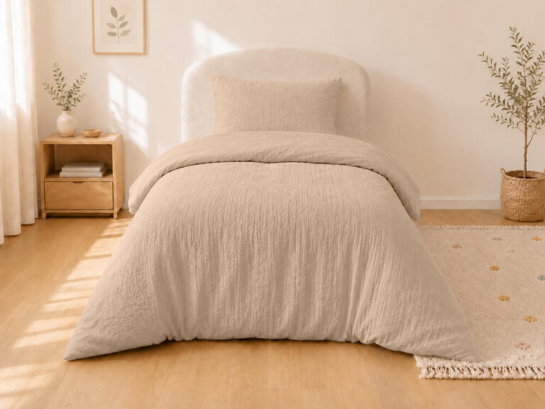 Pościel muślinowa 90x120 dziecięca - dwuwarstwowy muślin 140g/m2 + bawełna 120g/m2 Beige (3)