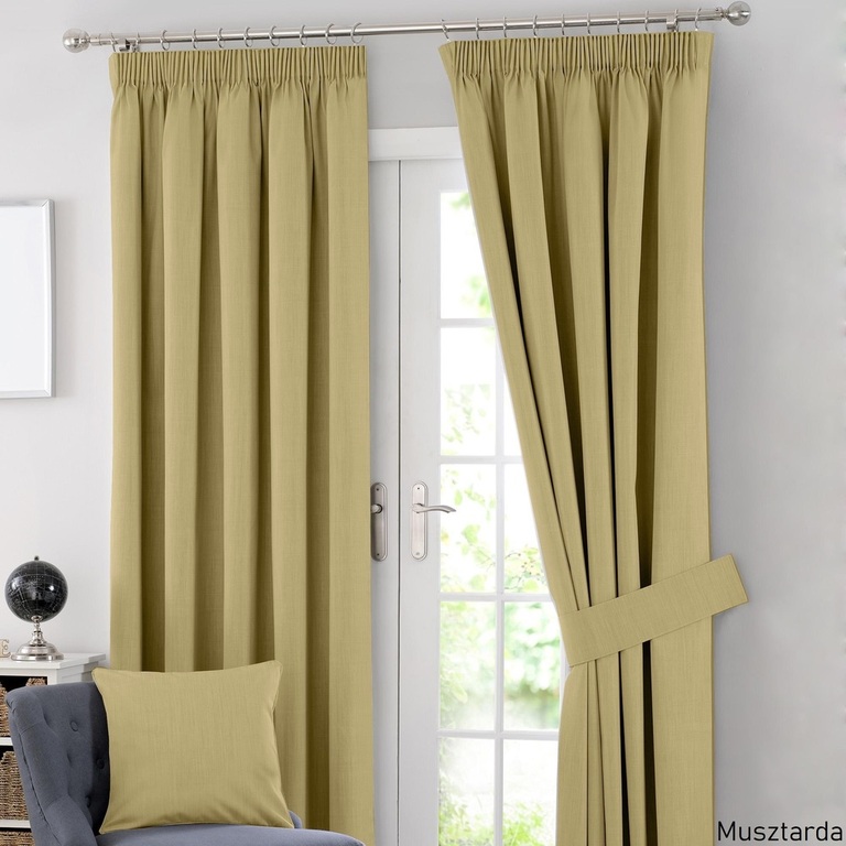 ZASŁONY NA ŻABKI, 140x250cm NA TAŚMIE, GRUBE, GOTOWE, Musztarda (2)