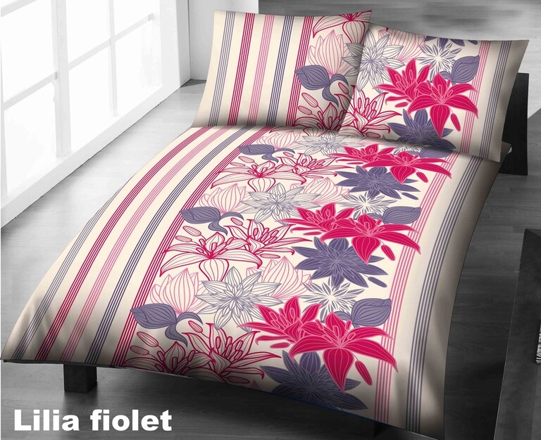 Pościel z kory 160x200 + 2x70x80 - Bawełniana Produkt Polski Bielawa - Lilia fiolet (1)