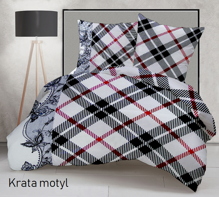 Pościel  140x200cm, 70x80cm, 140g/m2, bawełna 100% :  Krata motyl (2)