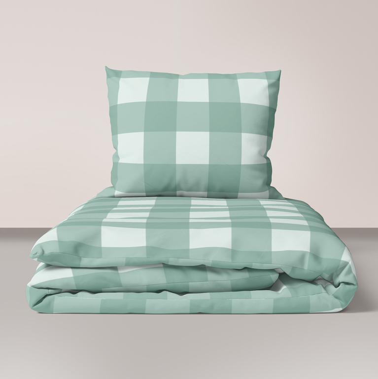 Pościel z Kory 140x200 + poszewka 70x80 POLSKI PRODUCENT - krata mięta (1)