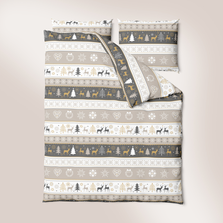 Pościel z Kory 140x200 + 1x70x80 Bawełna 100% Bielawa Produkt Polski - PRESTIGE Zima Beżowa (6)