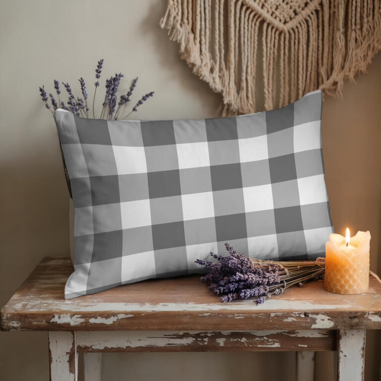 Poszewka na poduszkę 50x70cm BAWEŁNA CERTYFIKAT - Krata szara (2)