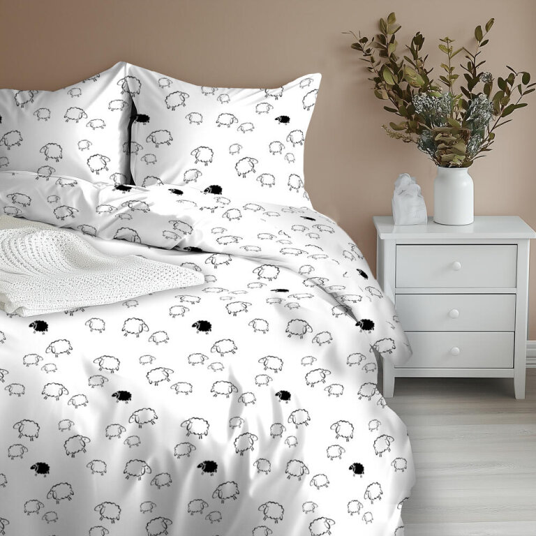 Pościel z Kory 220x200 + 2 poszewki PREMIUM 100% bawełna polska : Baranki Białe (8)