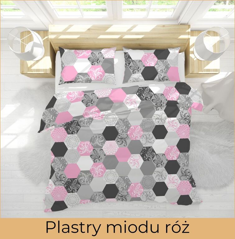Pościel z Kory 160x200 + 1x70x80 KOMPLET PREMIUM : Plastry miodu Róż (3)
