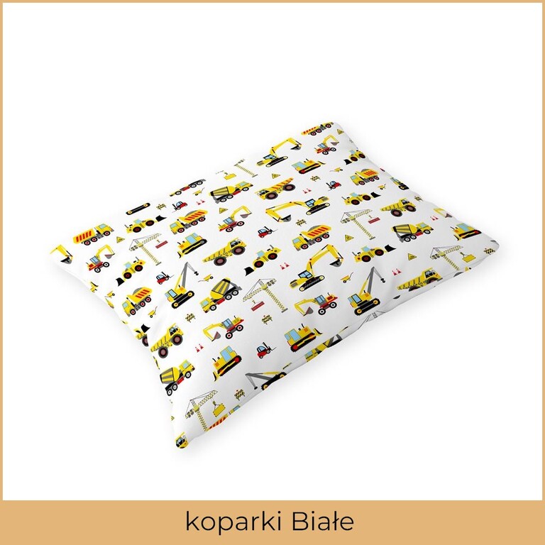 Poszewka na poduszkę 50x60cm BAWEŁNA CERTYFIKAT - koparki białe (2)