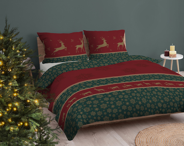 Komplet Pościeli Świątecznej 160x200 + 2x70x80, 100% Bawełna, 140g/m2, wzór:  5817 A (4)