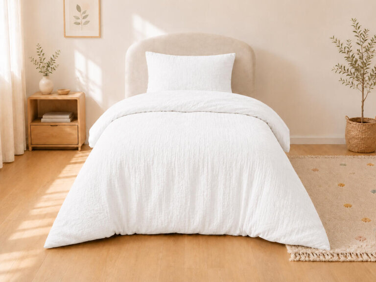 Pościel muślinowa 90x120 dziecięca - dwuwarstwowy muślin 140g/m2 + bawełna 120g/m2 White (3)