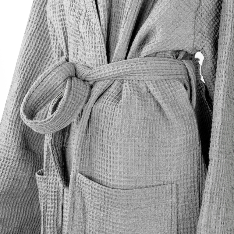 Szlafrok Waflowy Kimono Szary Unisex Długi Certyfikat - Rozmiar XL (3)