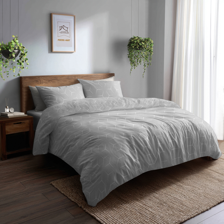 POŚCIEL Z KORY 200x220 + 2 poszewki PREMIUM 100% bawełna polska : Milano szare (10)