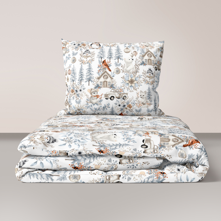 Pościel DZIECIĘCA 160x200 dla dziecka 100% bawełna CERTFIKAT Zima Boho Srebrna (1)