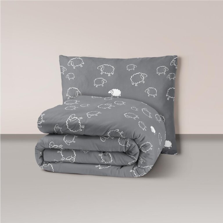 Pościel z Kory 140x200 + 1x70x80 Bawełna 100% Bielawa Produkt Polski - PRESTIGE Baranki Szare (1)