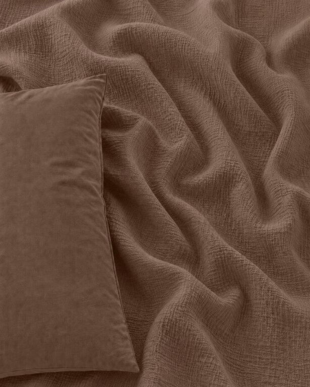 Pościel muślinowa dwuwarstwowa 160x200cm + 2x70x80cm - muślin + bawełna Mocha (3)