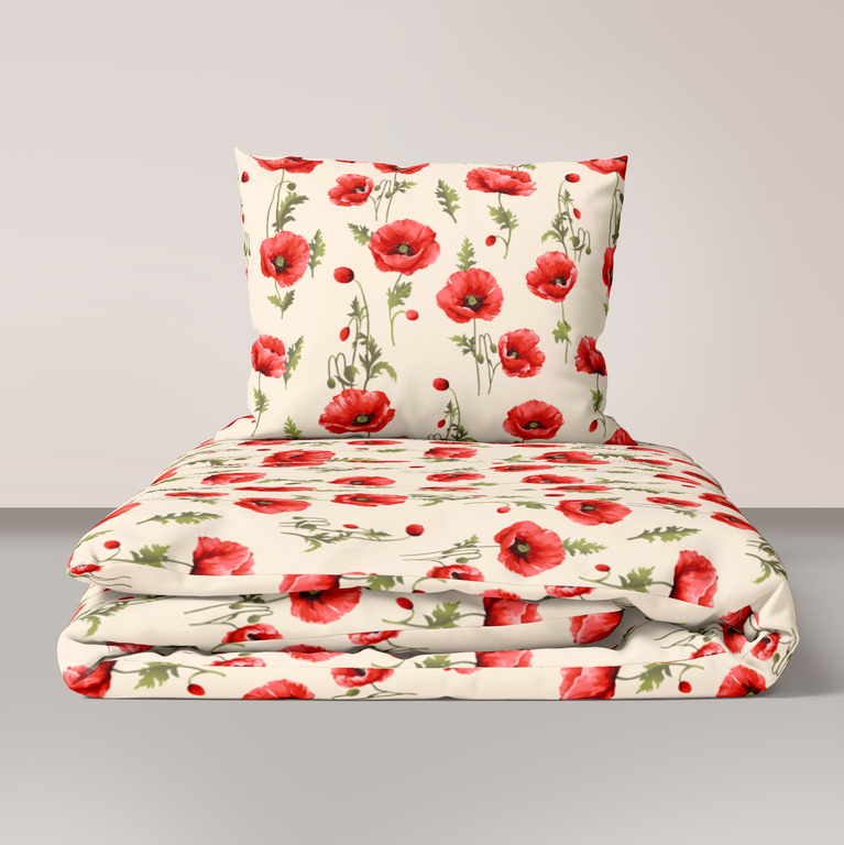 Pościel z Kory 140x200 + poszewka 70x80 POLSKI PRODUCENT - maki ekri (1)
