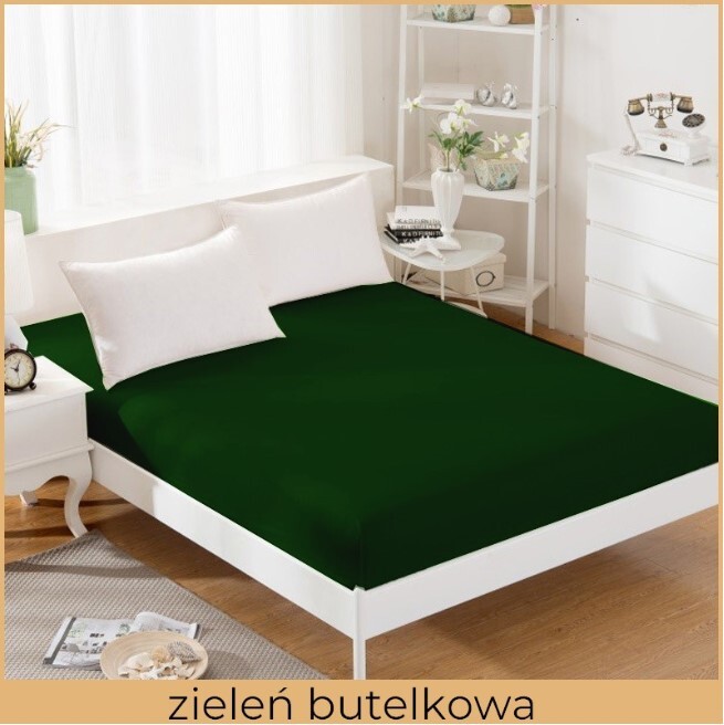 Prześcieradło JERSEY 160x200 100% BAWEŁNA Z GUMKĄ Butelkowa Zieleń (2)