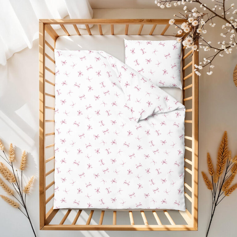 POŚCIEL DZIECIĘCA 100x140 + 50x60 100% BAWEŁNA certyfikat 2-el. do Łóżeczka Kokardki Róż (7)