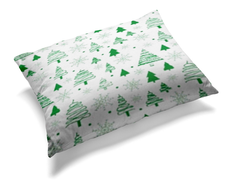 Poszewka 70x80cm na poduszkę 100% bawełna - Zakręcone choinki na białym zielone (1)